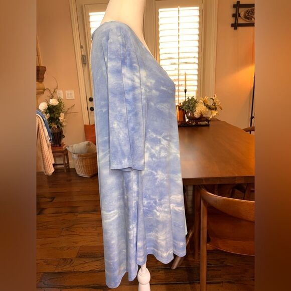Lane Bryant Aqua Blue Tie-Dye Swing Tunic Top V-Neck Perfect Sleeve Plus 14/16 - Picture 5 of 7